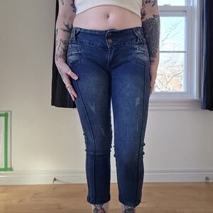 Y2K Sombra Premium Studded & Distressed Low-rise Denim Capris/Cropped Jeans